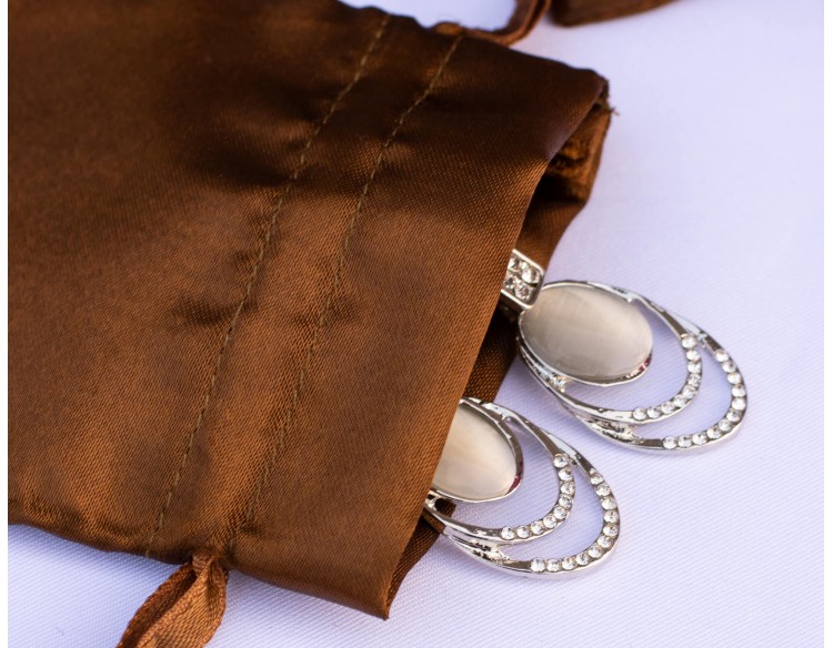 Pack Of 100 Brown Satin Drawstring Jewelry Pouch, Custom Satin Favor Bags With Logo