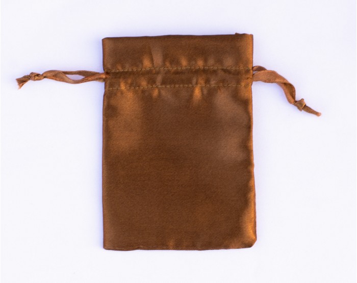 Chocolate Brown & Gold Silk Jewellery Pouch With Satin Lining And  Drawstring Closure