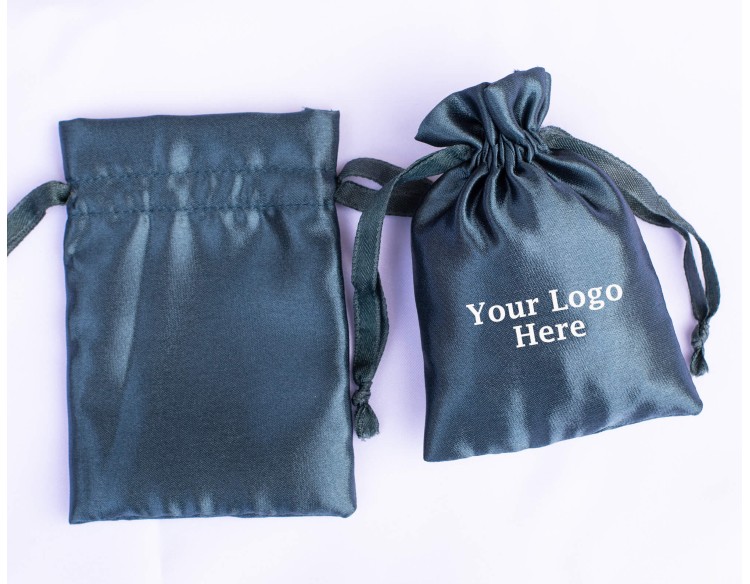Pack Of 100 Dark Blue Satin Drawstring Jewelry Pouch, Custom Satin Jewelry Pouch With Logo