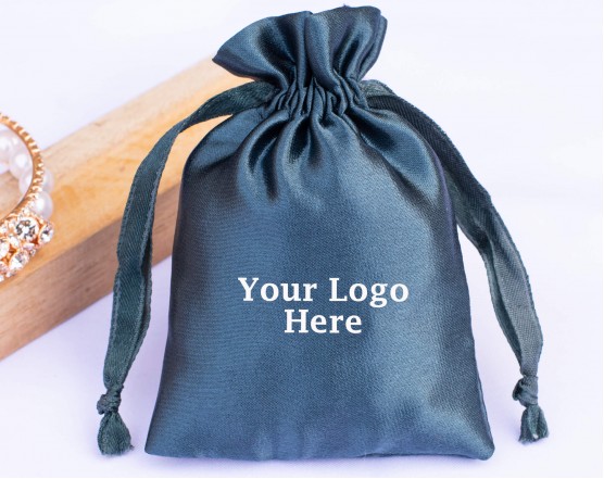 Pack Of 100 Dark Blue Satin Drawstring Jewelry Packaging Pouch, Custom Pouch With Logo