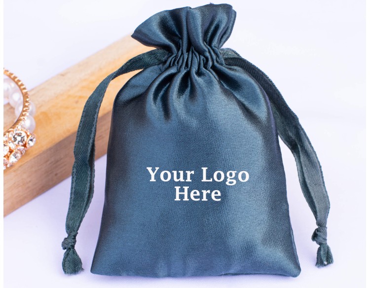 Pack Of 100 Dark Blue Satin Drawstring Jewelry Pouch, Custom Satin Jewelry Pouch With Logo