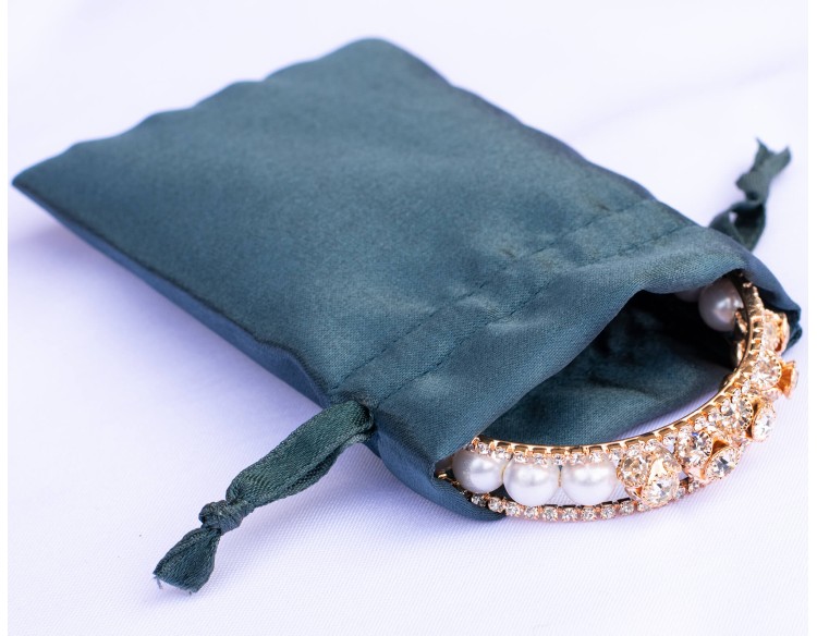 Pack Of 100 Dark Blue Satin Drawstring Jewelry Pouch, Custom Satin Jewelry Pouch With Logo