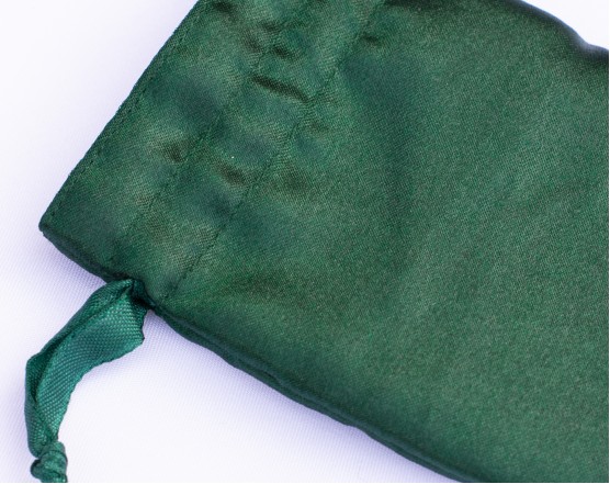 100 Round Green Satin Custom Jewelry Pouch With Logo, Small Drawstring Bag