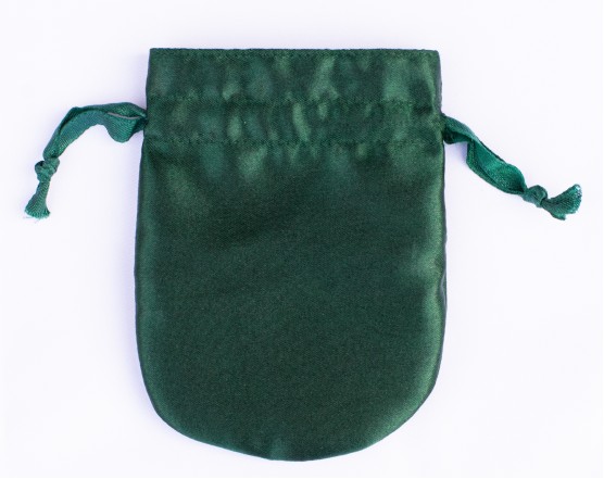 100 Round Green Satin Custom Jewelry Pouch With Logo, Small Drawstring Bag