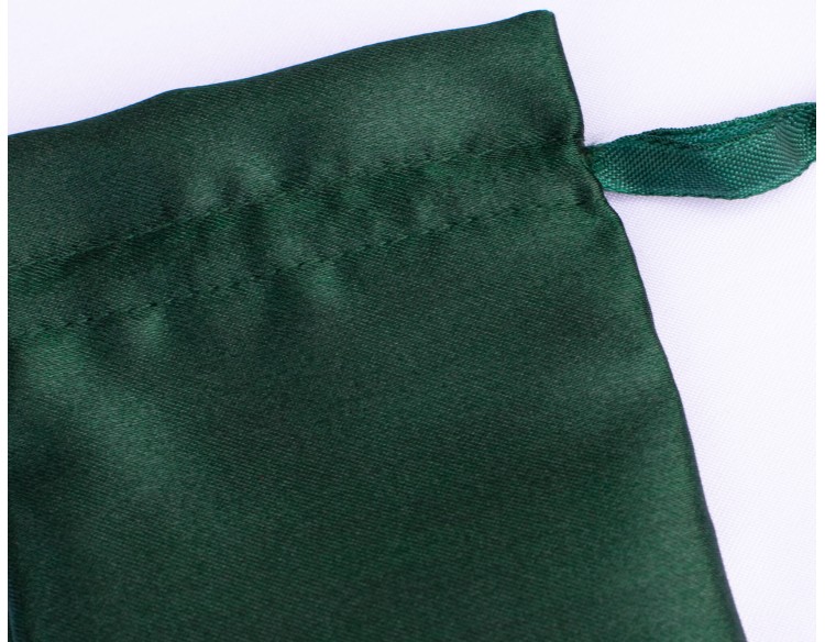 100 Dark Green Satin Jewelry Pouch With Logo, Satin Drawstring Bags, Satin Favor Bags