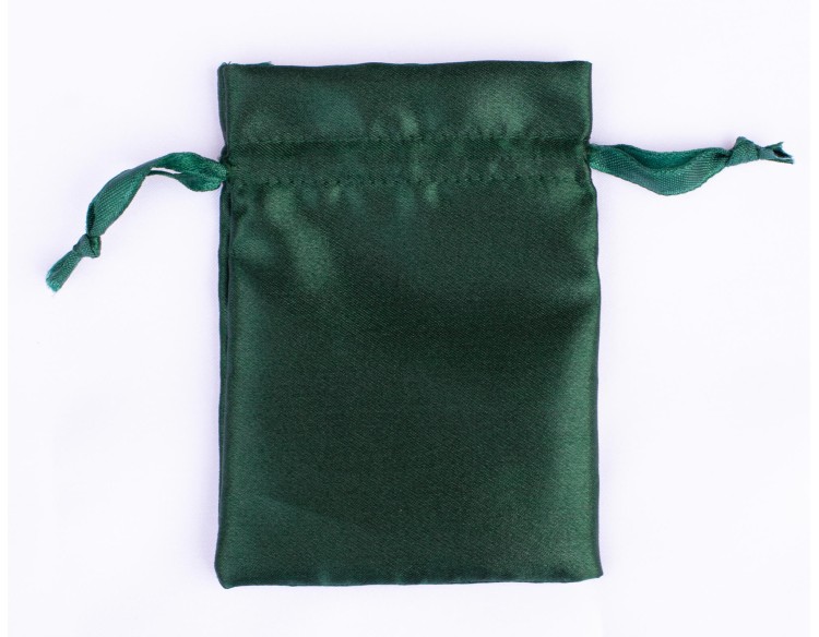 100 Dark Green Satin Jewelry Pouch With Logo, Satin Drawstring Bags, Satin Favor Bags