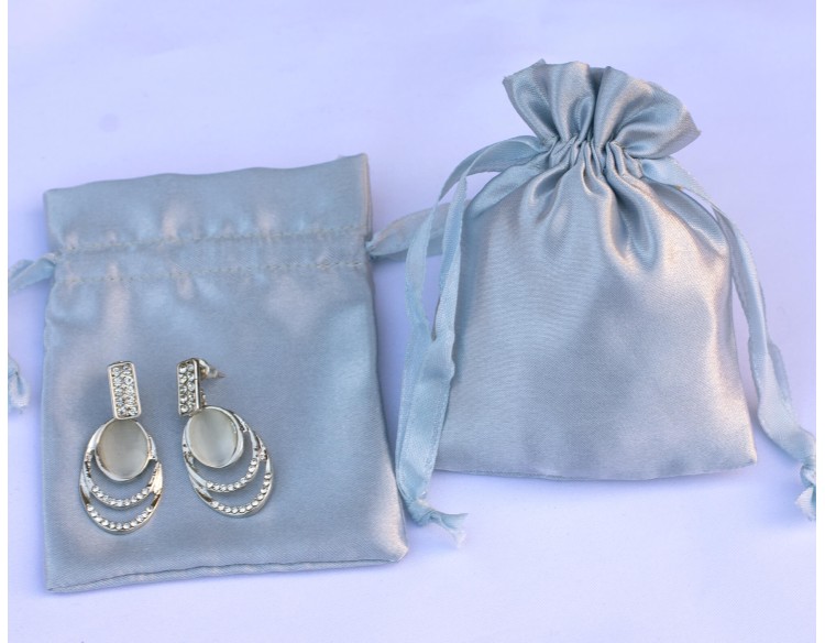 100 Gray Custom Satin Jewelry Pouch With Logo, Small Drawstring Bag (Satin Fabric)