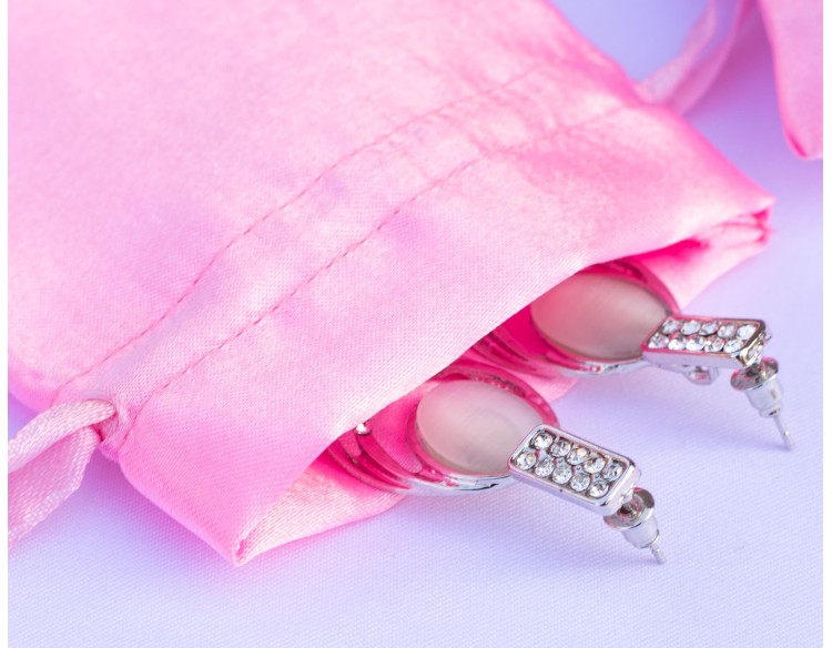 Set of 100 Custom Satin Drawstring Jewelry Pouch (Pink), Satin Jewelry Pouch, Satin Favor Bags