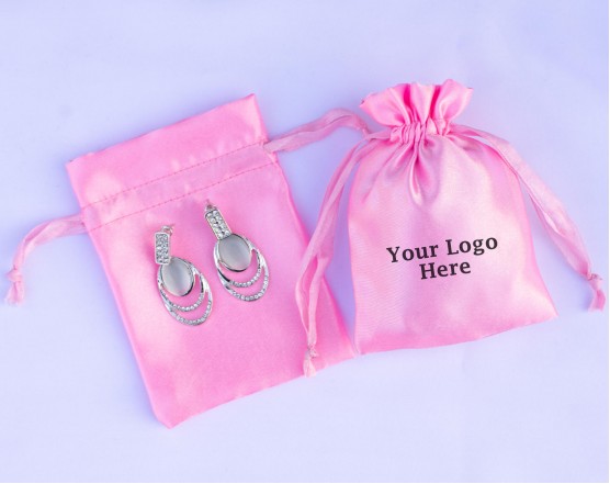 Set of 100 Custom Satin Drawstring Jewelry Packaging Pouch (Pink)
