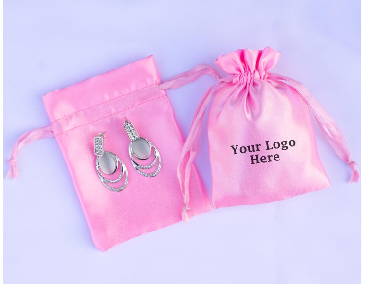 Set of 100 Custom Satin Drawstring Jewelry Pouch (Pink), Satin Jewelry Pouch, Satin Favor Bags