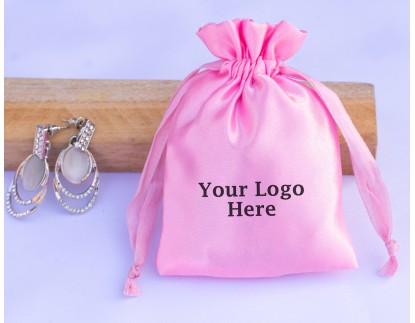 Set of 100 Custom Satin Drawstring Jewelry Pouch (Pink), Satin Jewelry Pouch, Satin Favor Bags