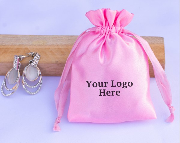 Set of 100 Custom Satin Drawstring Jewelry Packaging Pouch (Pink)