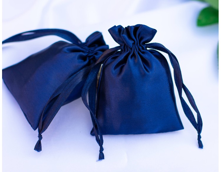 Blue Satin Jewelry Pouch, Custom Satin Drawstring Bags, Satin Bag Favors (Pack Of 100)