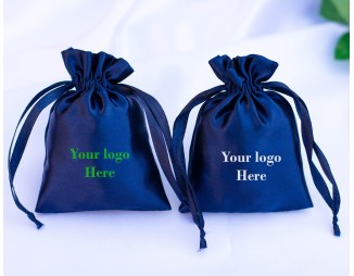 Blue Satin Jewelry Pouch, Custom Satin Drawstring Bags, Satin Bag Favors (Pack Of 100)