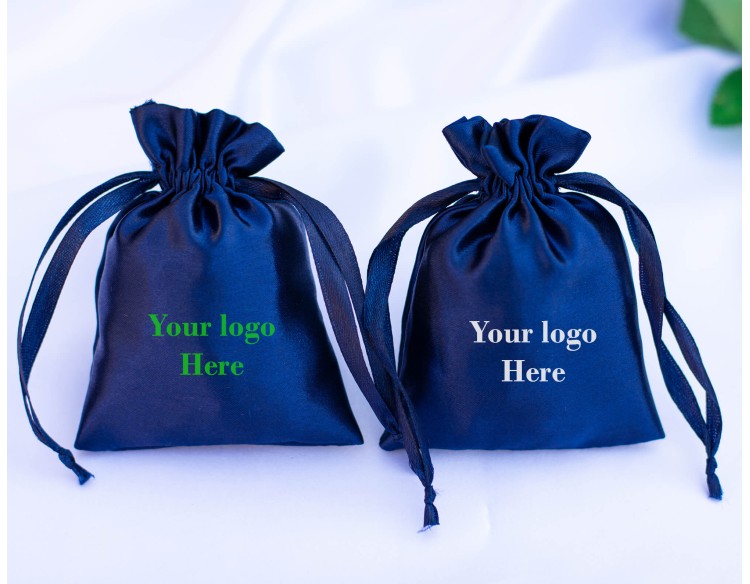 Blue Satin Jewelry Pouch, Custom Satin Drawstring Bags, Satin Bag Favors (Pack Of 100)