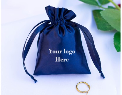 Blue Satin Jewelry Pouch, Custom Satin Drawstring Bags, Satin Bag Favors (Pack Of 100)