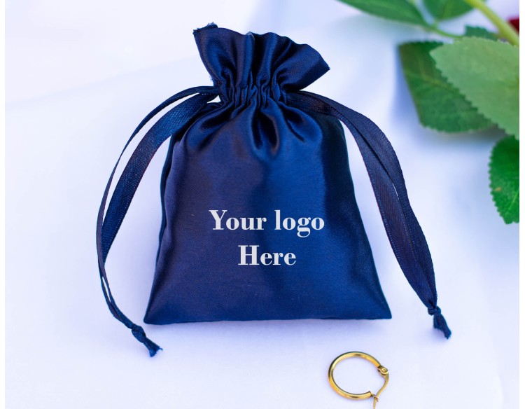 Blue Satin Jewelry Pouch, Custom Satin Drawstring Bags, Satin Bag Favors (Pack Of 100)