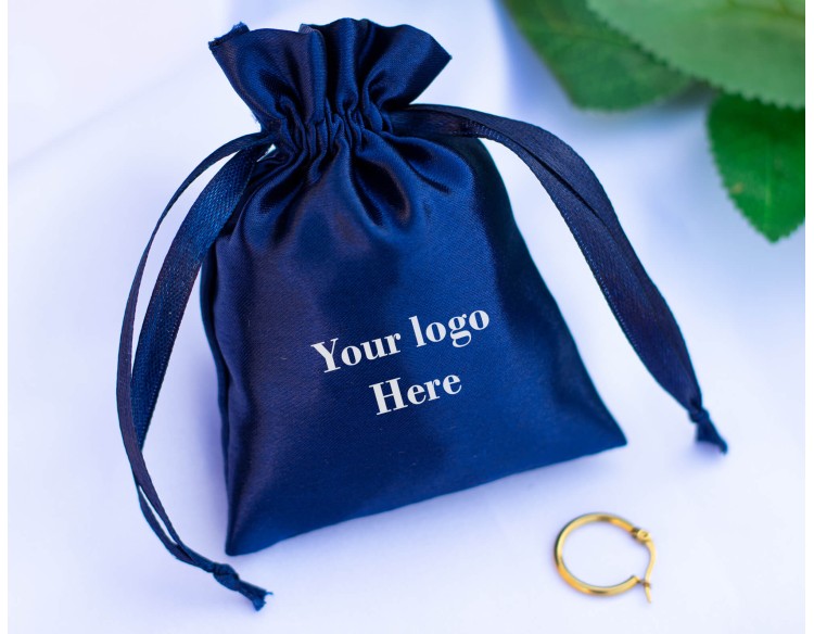 Blue Satin Jewelry Pouch, Custom Satin Drawstring Bags, Satin Bag Favors (Pack Of 100)