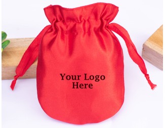 Pack Of 100 Round Red Satin Jewelry Pouch, Custom Satin Favor Bags For Wedding With Logo