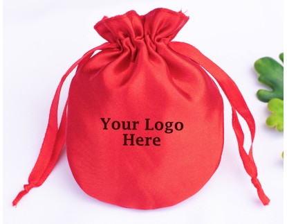 Pack Of 100 Round Red Satin Jewelry Pouch, Custom Satin Favor Bags For Wedding With Logo