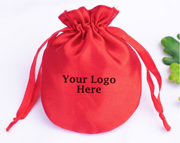 Pack Of 100 Round Red Satin Drawstring Jewelry Packaging Pouch, Custom Wedding Favor Bags With Logo
