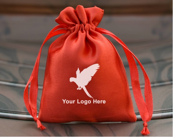 Pack Of 100 Red Satin Drawstring Jewelry Packaging Bag, Custom Packaging Pouch With Logo (BG145)