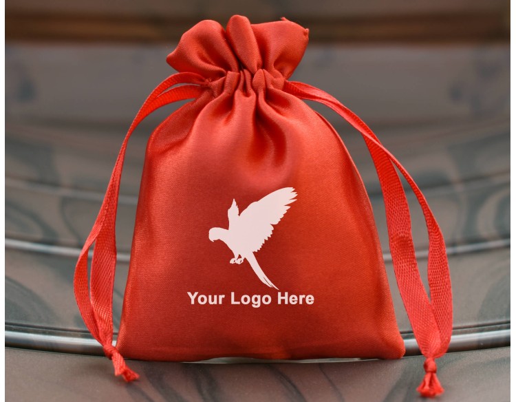 Pack Of 100 Red Satin Drawstring Jewelry Pouch, Custom Satin Pouch With Logo, Satin Favor Bags