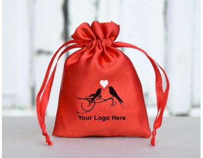 Pack Of 100 Red Satin Drawstring Jewelry Pouch, Custom Satin Pouch With Logo, Satin Favor Bags