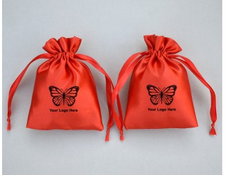 Pack Of 100 Red Satin Drawstring Jewelry Pouch, Custom Satin Pouch With Logo, Satin Favor Bags