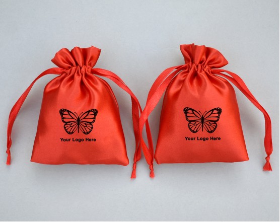 Pack Of 100 Red Satin Drawstring Jewelry Packaging Pouch, Custom Packaging Pouch With Logo (BG145)