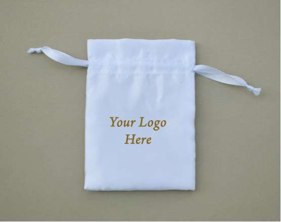 Pack of 100 White Satin Drawstring Pouch, Jewelry Bag, Custom Pouch With Logo