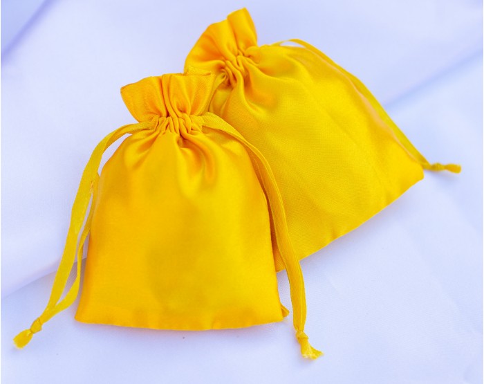 Small Satin Drawstring Pouch Yellow Gold Bag
