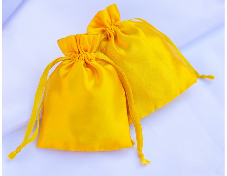 100 Yellow Custom Satin Fabric Jewelry Pouch With Logo, Small Satin Drawstring Bags, Satin Favor Bags for Wedding