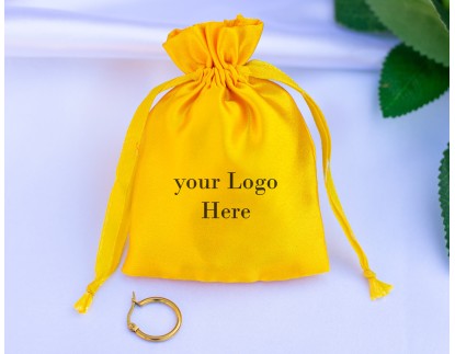 100 Yellow Custom Satin Fabric Jewelry Pouch With Logo, Small Satin Drawstring Bags, Satin Favor Bags for Wedding