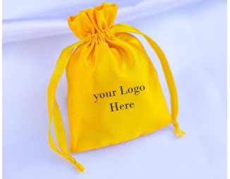 100 Yellow Custom Satin Fabric Jewelry Pouch With Logo, Small Satin Drawstring Bags, Satin Favor Bags for Wedding