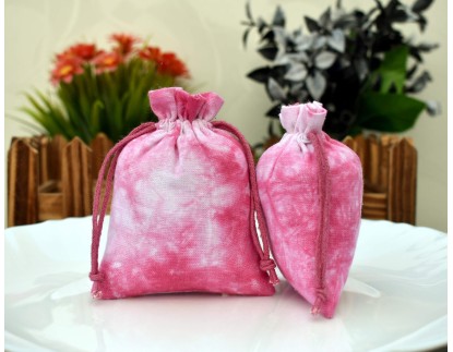 Red Tie Dye Cotton Drawstring Jewelry Pouches, Wedding Favor Bag, Cotton Drawstring Pouch