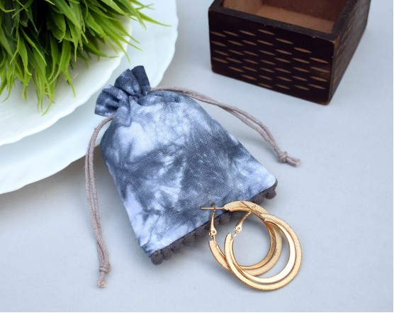 Black Tie Dye Custom Jewelry Pouch, Wedding Favor Bag, Cotton Drawstring Pouch