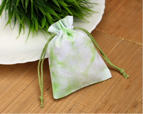 Natural Green Tie Dye Custom Logo Jewelery Pouch, Wedding Favor Bag, Cotton Drawstring Pouch