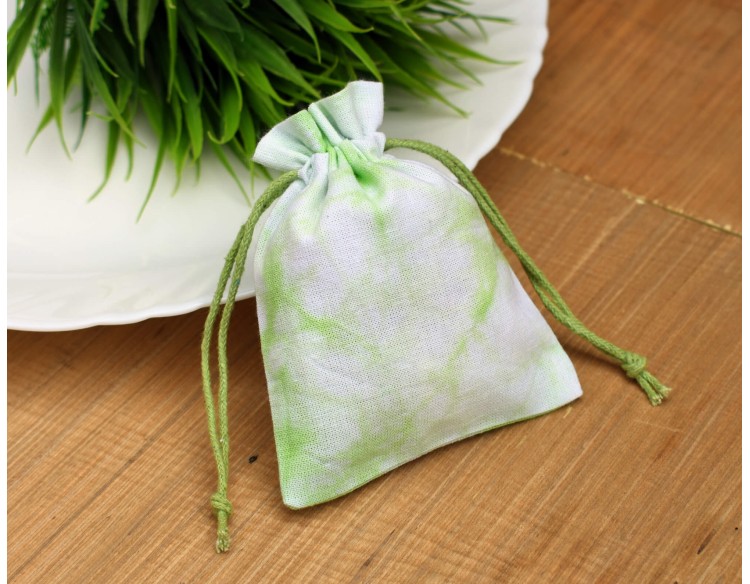 Natural Green Tie Dye Custom Logo Jewelery Pouch, Wedding Favor Bag, Cotton Drawstring Pouch