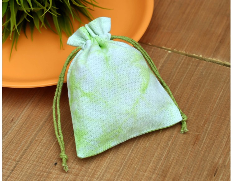 Natural Green Tie Dye Custom Logo Jewelery Pouch, Wedding Favor Bag, Cotton Drawstring Pouch