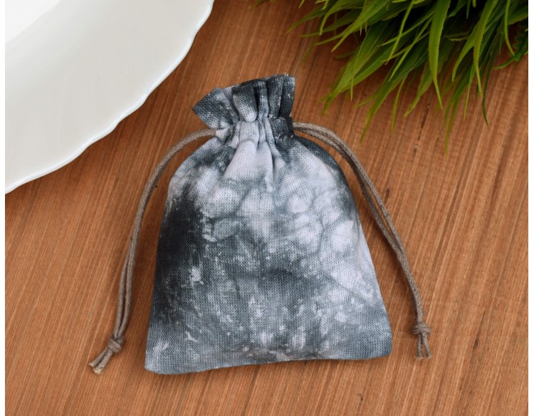 Grey Tie Dye Custom Logo Jewelry Pouch, Wedding Favor Bag, Cotton Drawstring Pouch