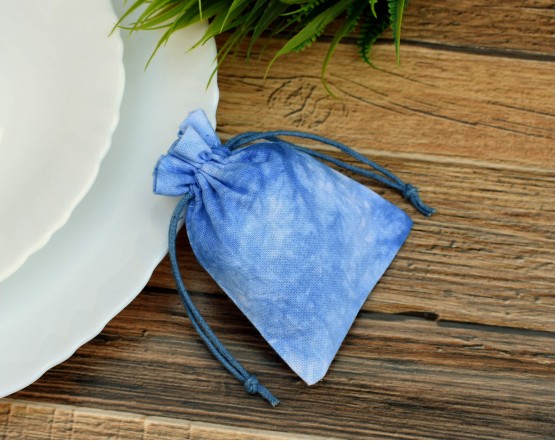 Blue Tye Dye Custom Logo Jewelry Pouch, Wedding Favor Bag, Cotton Drawstring Pouch