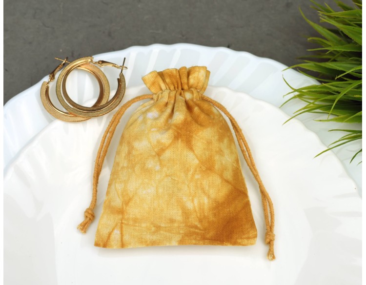 Tie Dye Yellow Custom Drawstring Pouch, Cotton Jewelry Package, Wedding Favor Bag