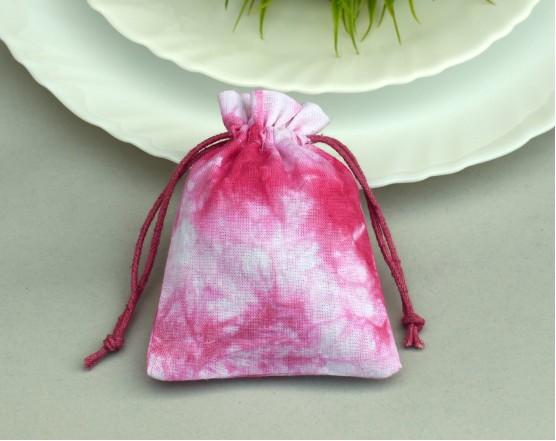 Pink Tie Dye Custom Jewellery Pouch, Wedding Favor Bag, Cotton Drawstring Pouch
