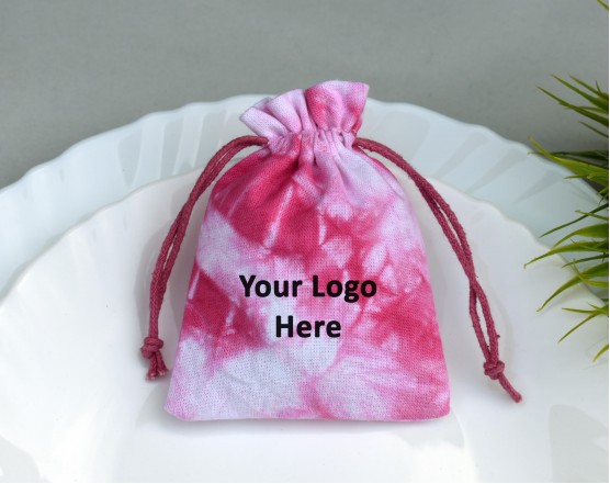Pink Tye Dye Custom Jewellery Pouch, Wedding Favor Bag, Cotton Drawstring Pouch
