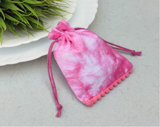 Pink Tie Dye Custom Jewelry Pouch With Logo Eco Friendly Personalize Drawstring Bag