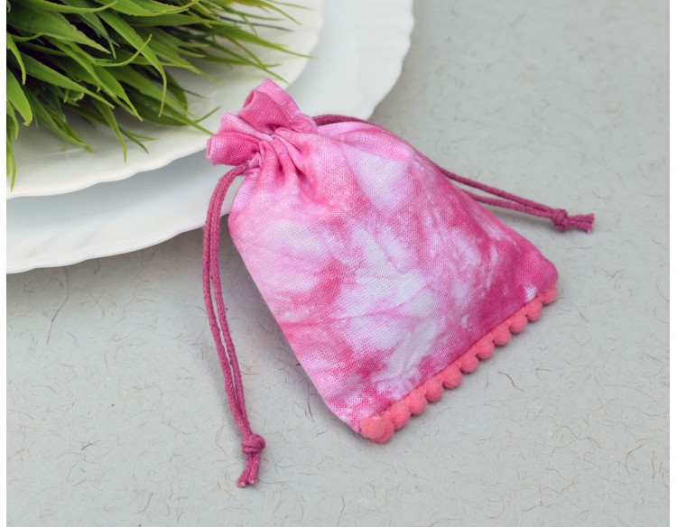 Pink Tie Dye Custom Jewelry Pouch With Logo Eco Friendly Personalize Drawstring Bag
