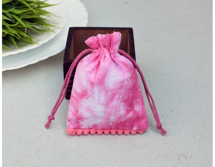 Pink Tie Dye Custom Jewelry Pouch With Logo Eco Friendly Personalize Drawstring Bag