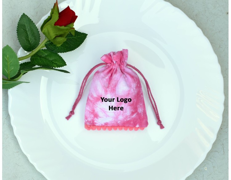 Pink Tie Dye Custom Jewelry Pouch With Logo Eco Friendly Personalize Drawstring Bag