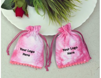 Pink Tie Dye Custom Jewelry Pouch With Logo Eco Friendly Personalize Drawstring Bag